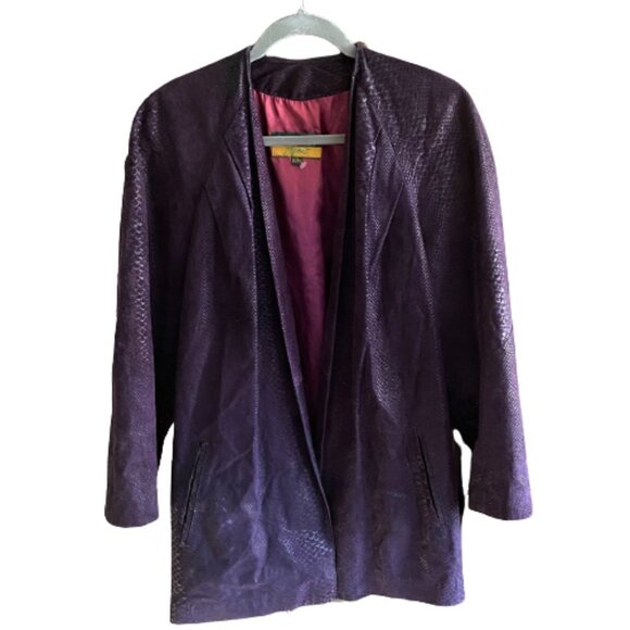 Vintage 80s Danier purple leather jacket coat - Picture 4 of 14